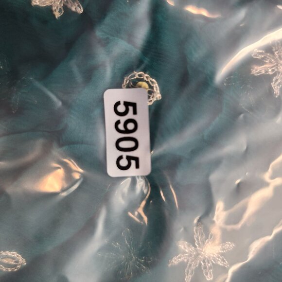 Handcrafted Teal & Gold Embroidered Sheer Shawl With Floral Motifs - Picture 9 of 9